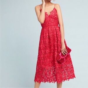 Anthropologie Red Lace Midi Dress